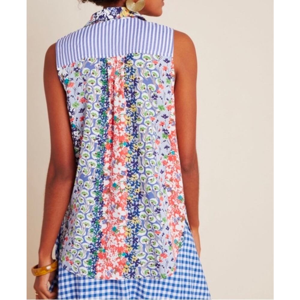 MAEVE Anthropologie Whimsical Pintucked Sleeveless Blouse Novelty Floral XS 4120 - Picture 3 of 14